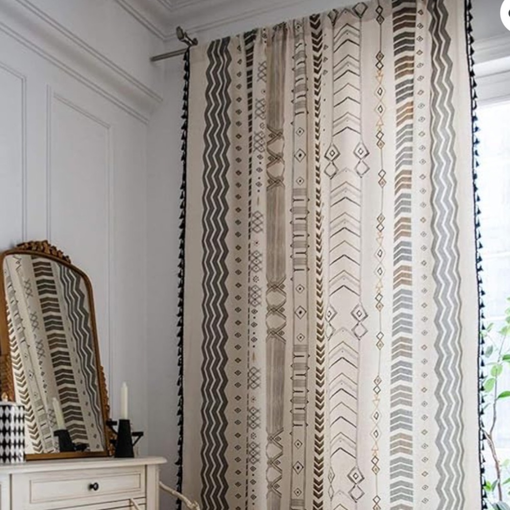 Source Unknown Beige, Gray and Tan Tribal Stripe Curtains